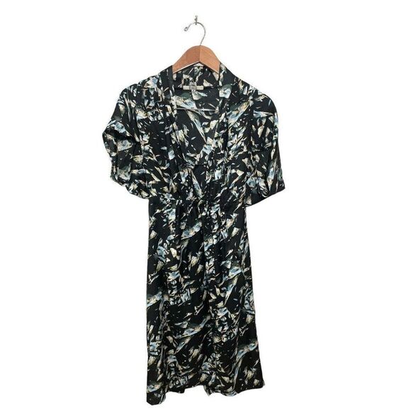BB Dakota‎ Deep VNeck Dress Medium Stretch Waist Cut Out Pockets Print Black - Picture 1 of 6